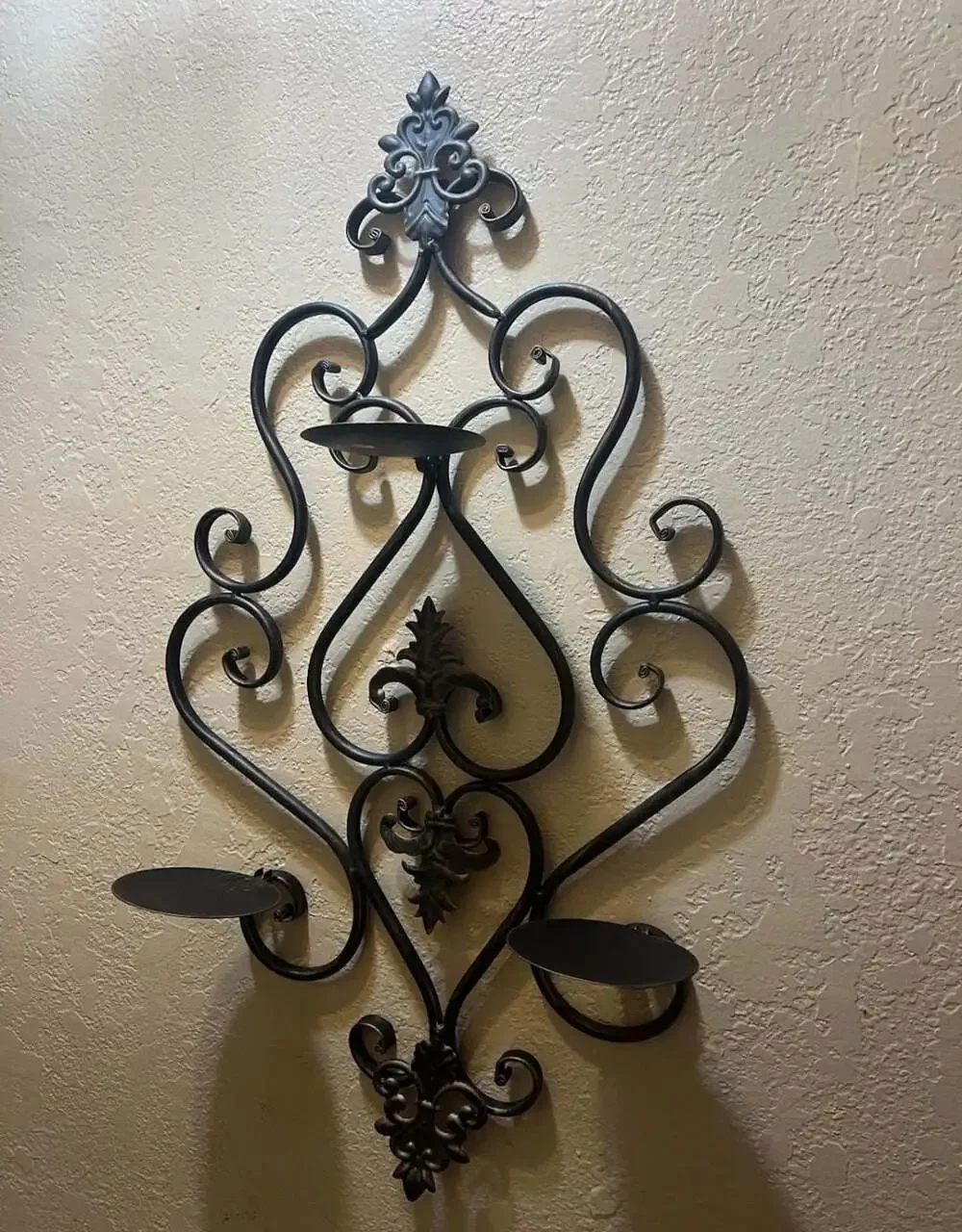 Set of 2 Decorative Black Iron Scrollwork Wall-Mount Candle Sconces